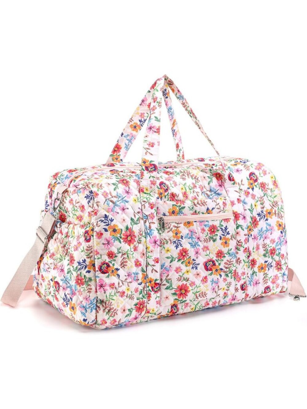 Spacious Pink Floral Quilted Travel Duffle Bag for Women - Stylish & Functional